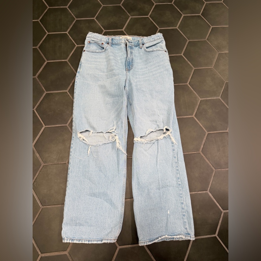 Abercrombie & Fitch Light Blue Ripped Straight Leg Jeans